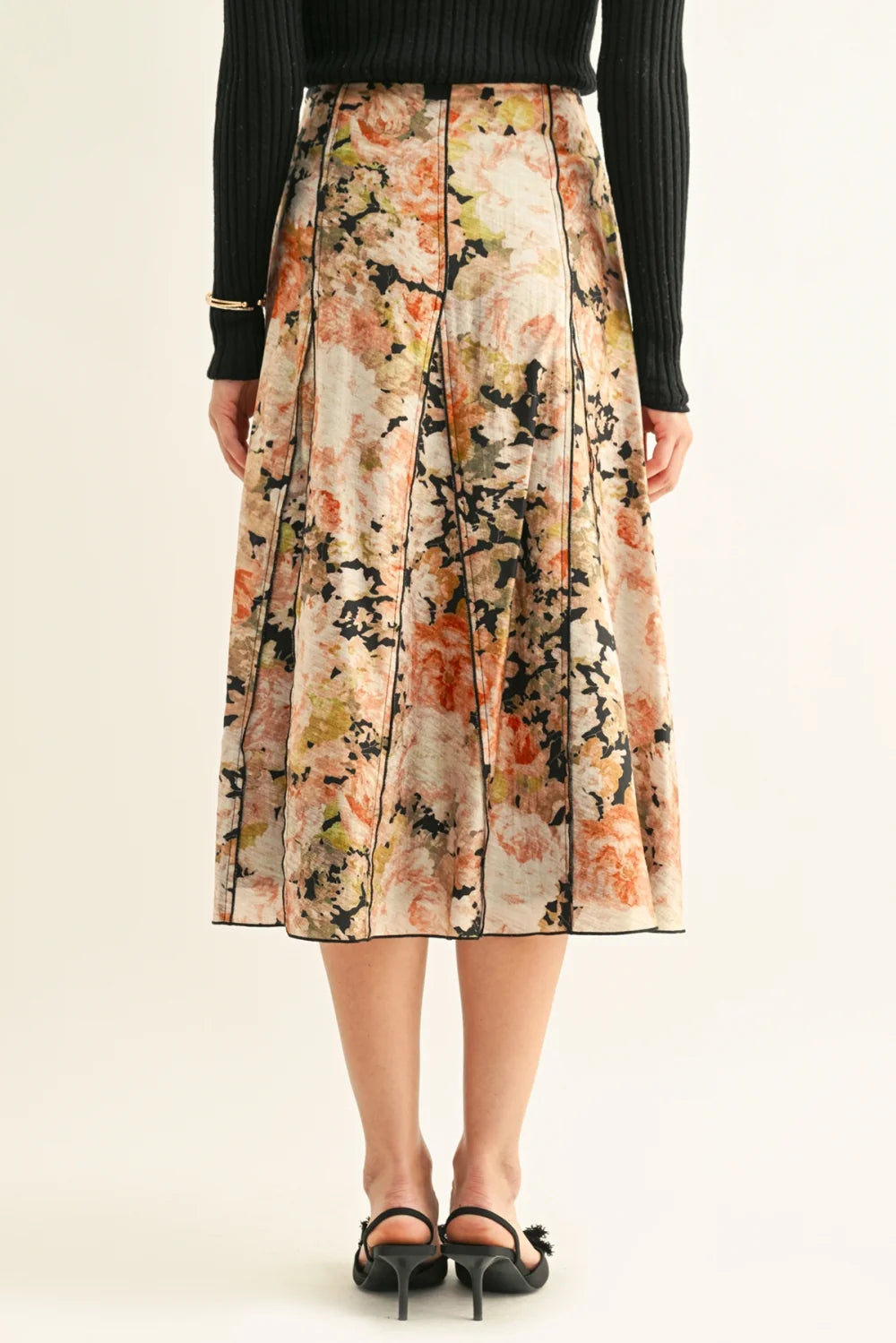 Amora Contrast Stitched Godet Midi Skirt Adelyn Rae