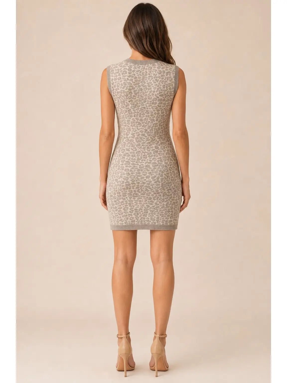 Twisted Detail At the Waist Animal Pattern Sleeveless Knit Dress Fate