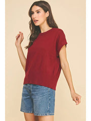 Solid Cap Sleeve Knit Top Pinch