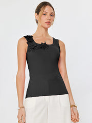 Floral Accent Ribbed Tank Top Current Air