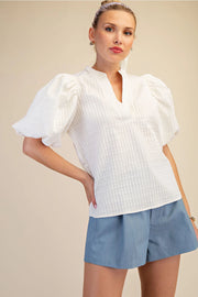 V-Neck Puff-Sleeve Textured Top Glam