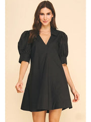 Puff Sleeve V-Neck Mini Dress Pinch