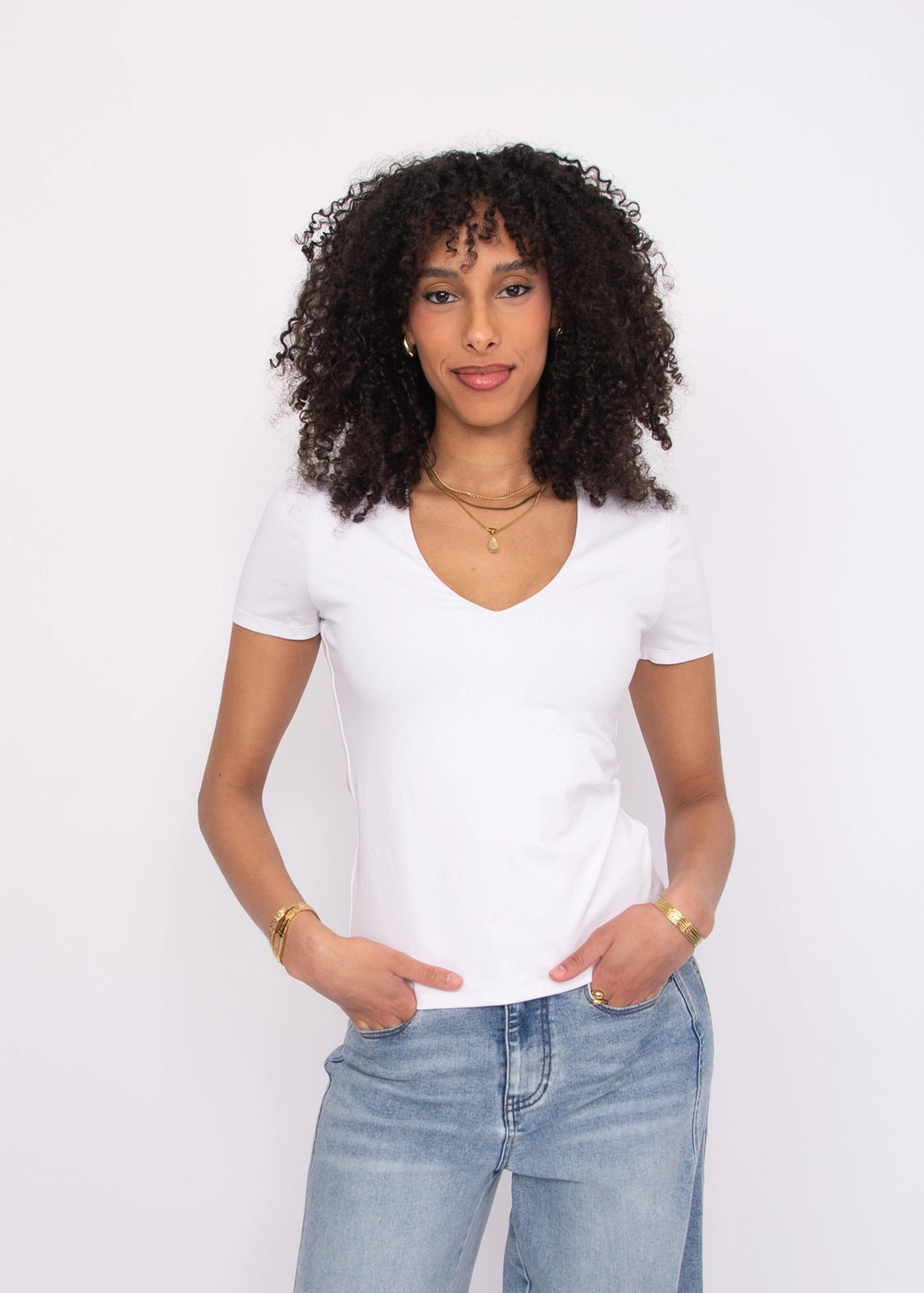 Valenna Cotton Core Short Sleeve Deep V-Neck Top RD Style