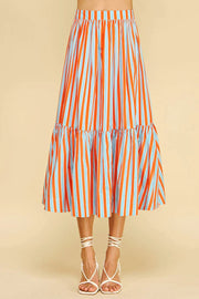Stripe Tiered Midi Skirt Pinch