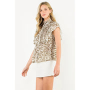Flutter Sleeve Print Button Up Top THML