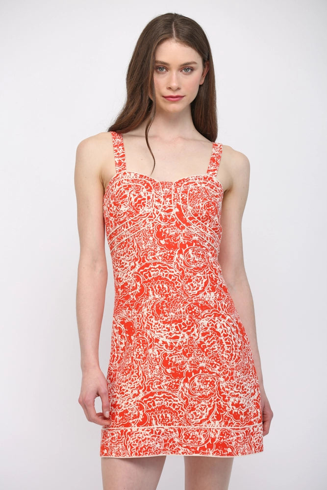 Abstract Floral Linen Blend Structured Bust Dress Fate