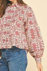 Floral Print Pleat Detail Shirt Pinch