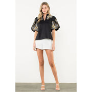 Puff Sleeve Embroidered Top THML