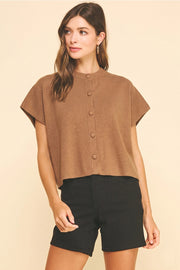 Button Down Cap Sleeve Sweater Pinch