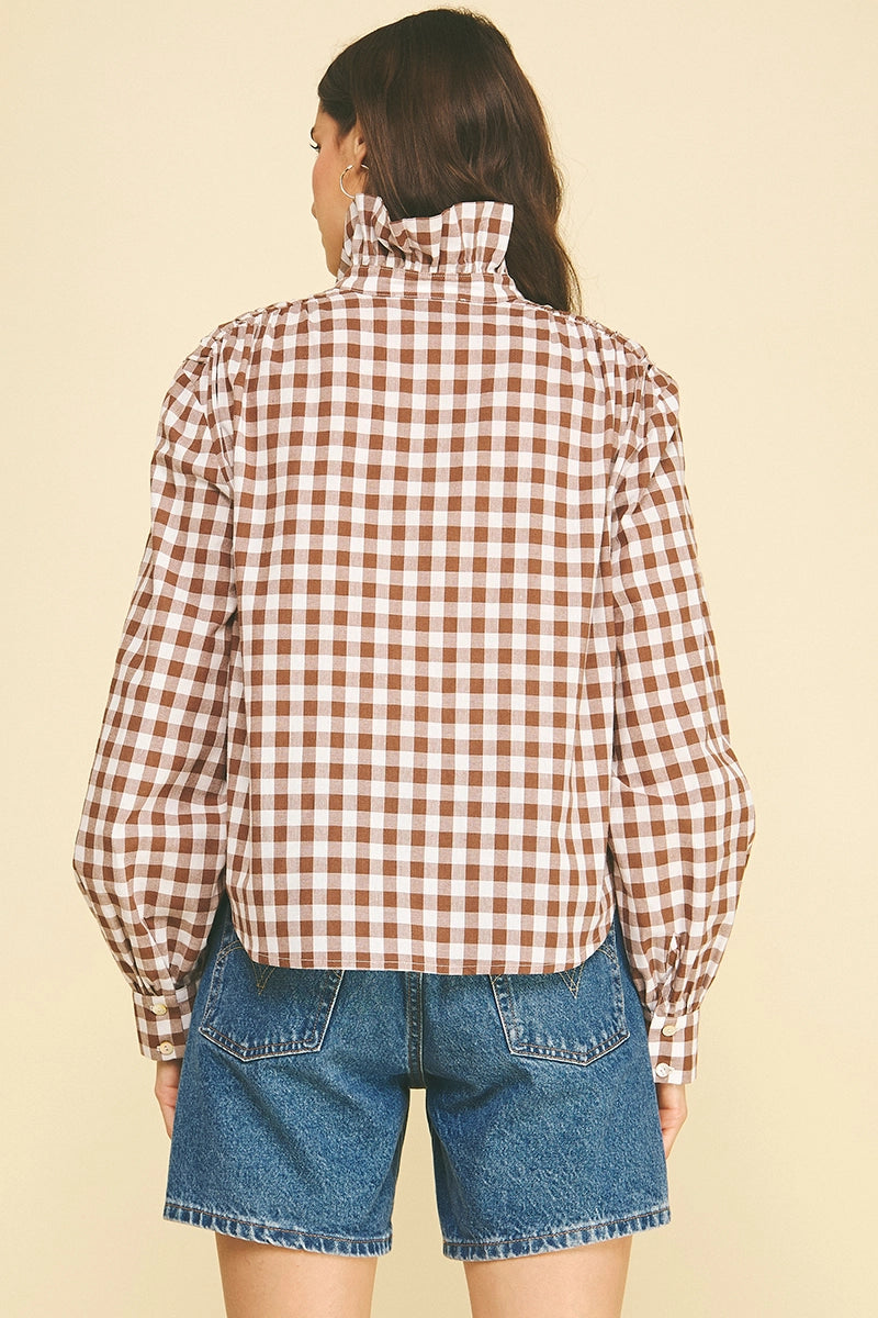 Gingham Check Ruffled Collar Shirt Pinch