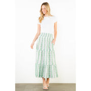 Elastic Waist Tiered Stripe Midi Skirt THML