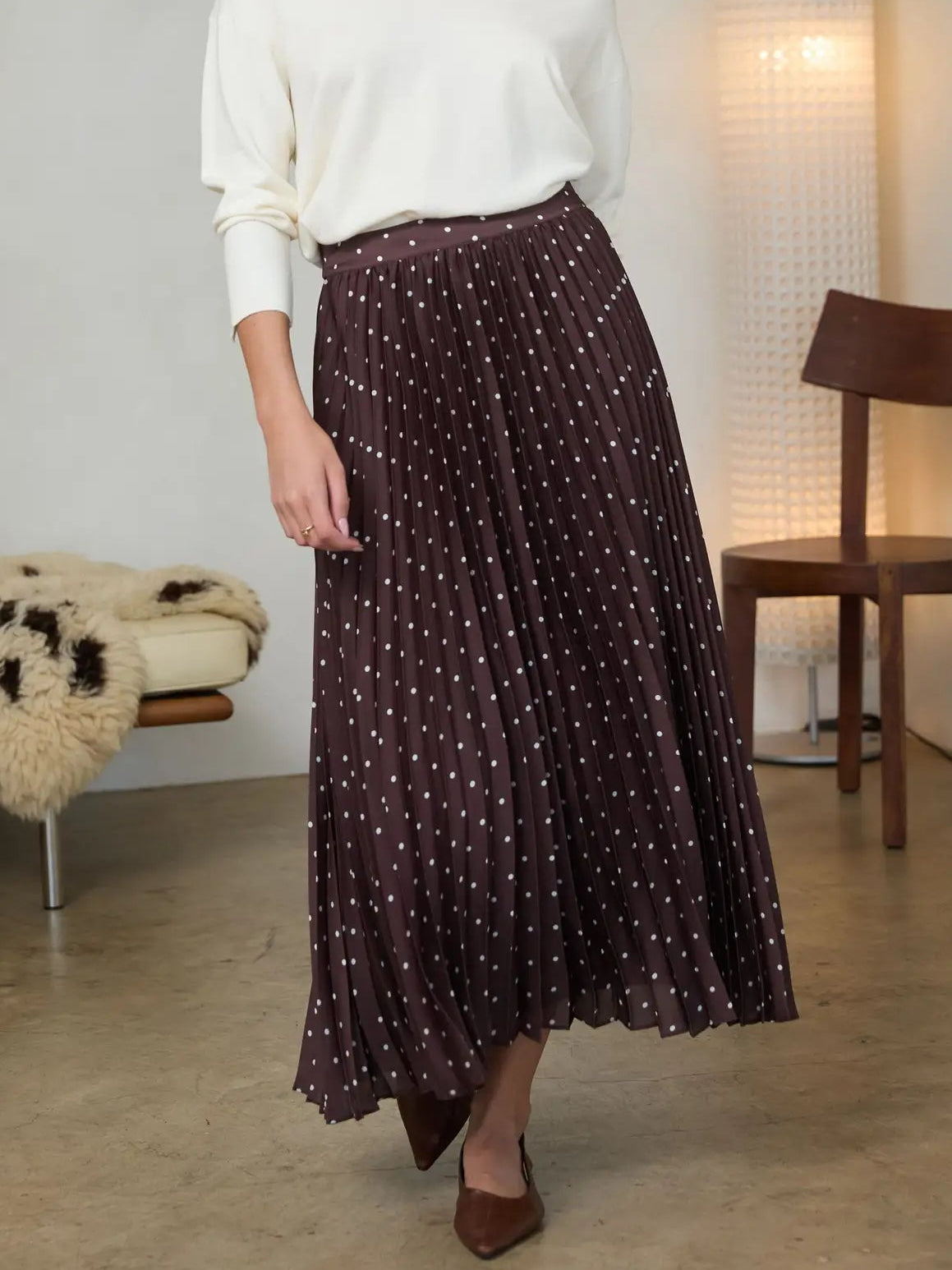 Polka Dot Satin Pleated Skirt Skies are Blue