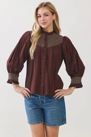 Embroidered Button Down Blouse Top Pinch