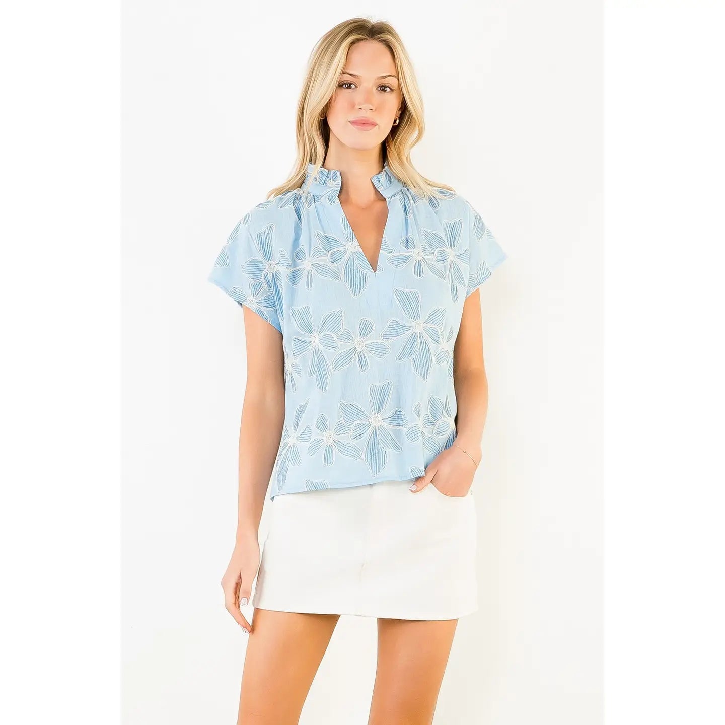 Short Sleeve Embroidery Floral Top THML