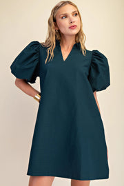 Ruffle V-Neck Puff Sleeve Mini Dress Glam