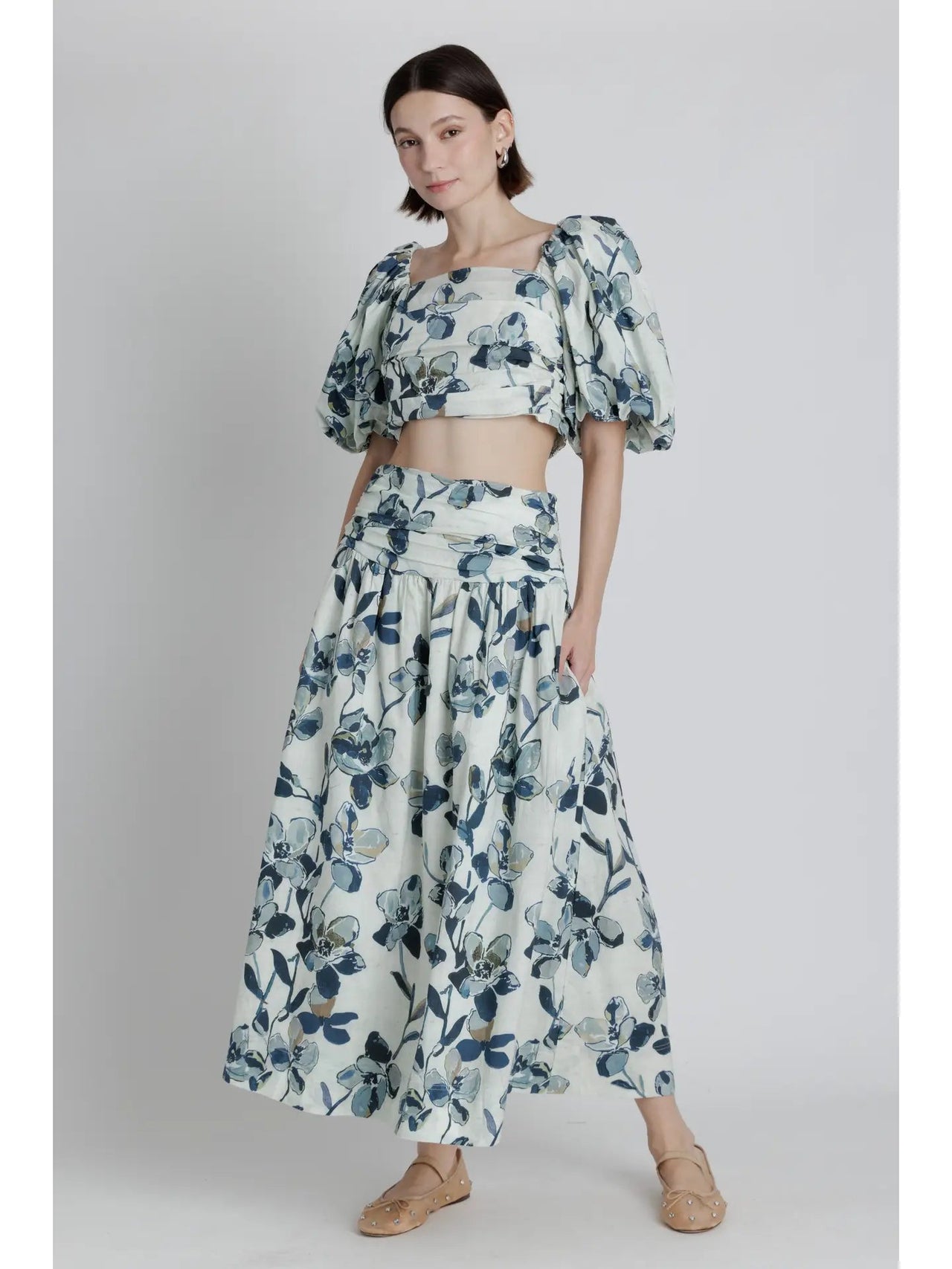 Printed Shirred Maxi Skirt Aureum