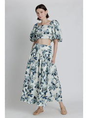 Printed Shirred Maxi Skirt Aureum