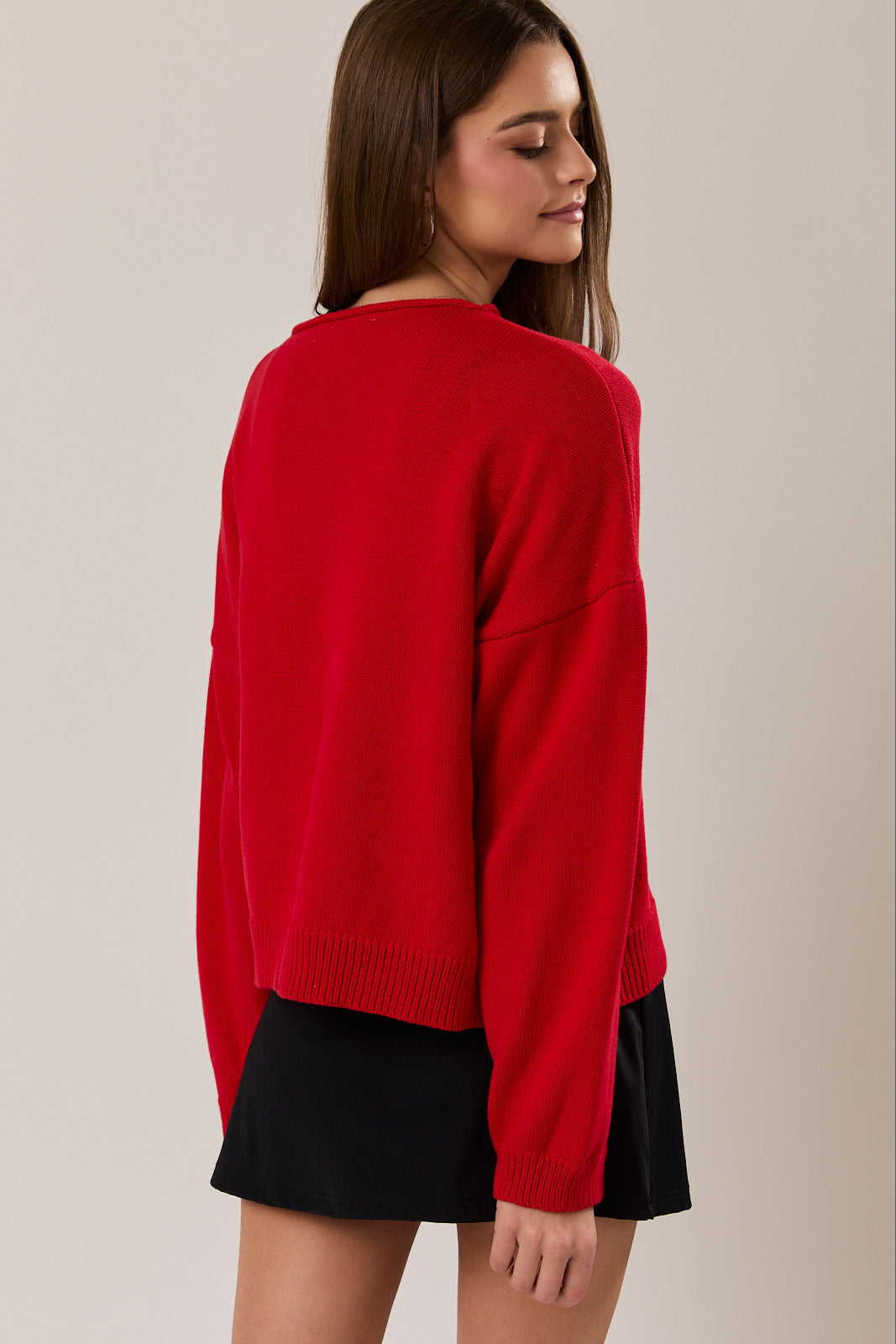 Round Rolled Hemline Detail Thin Sweater Cardigan Le Lis