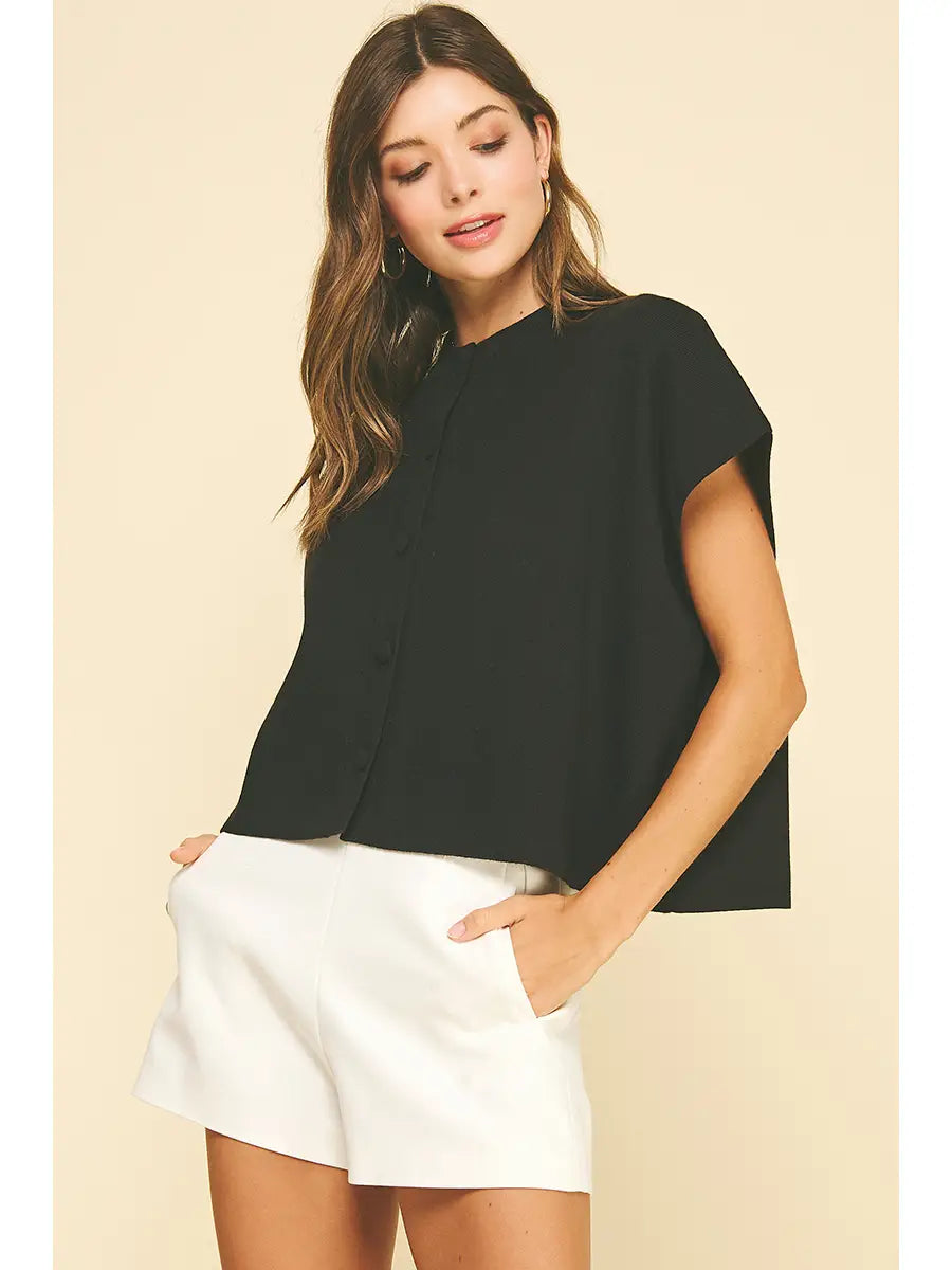 Button Down Cap Sleeve Sweater Pinch
