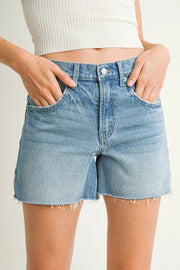 Longer Length Stretch Denim Shorts Just Black Denim