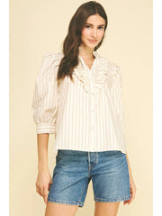 Striped Ruffled Collar Puff Sleeve Blouse Pinch