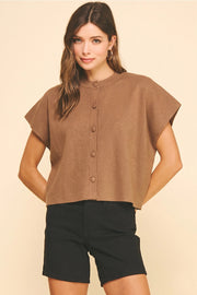 Button Down Cap Sleeve Sweater Pinch