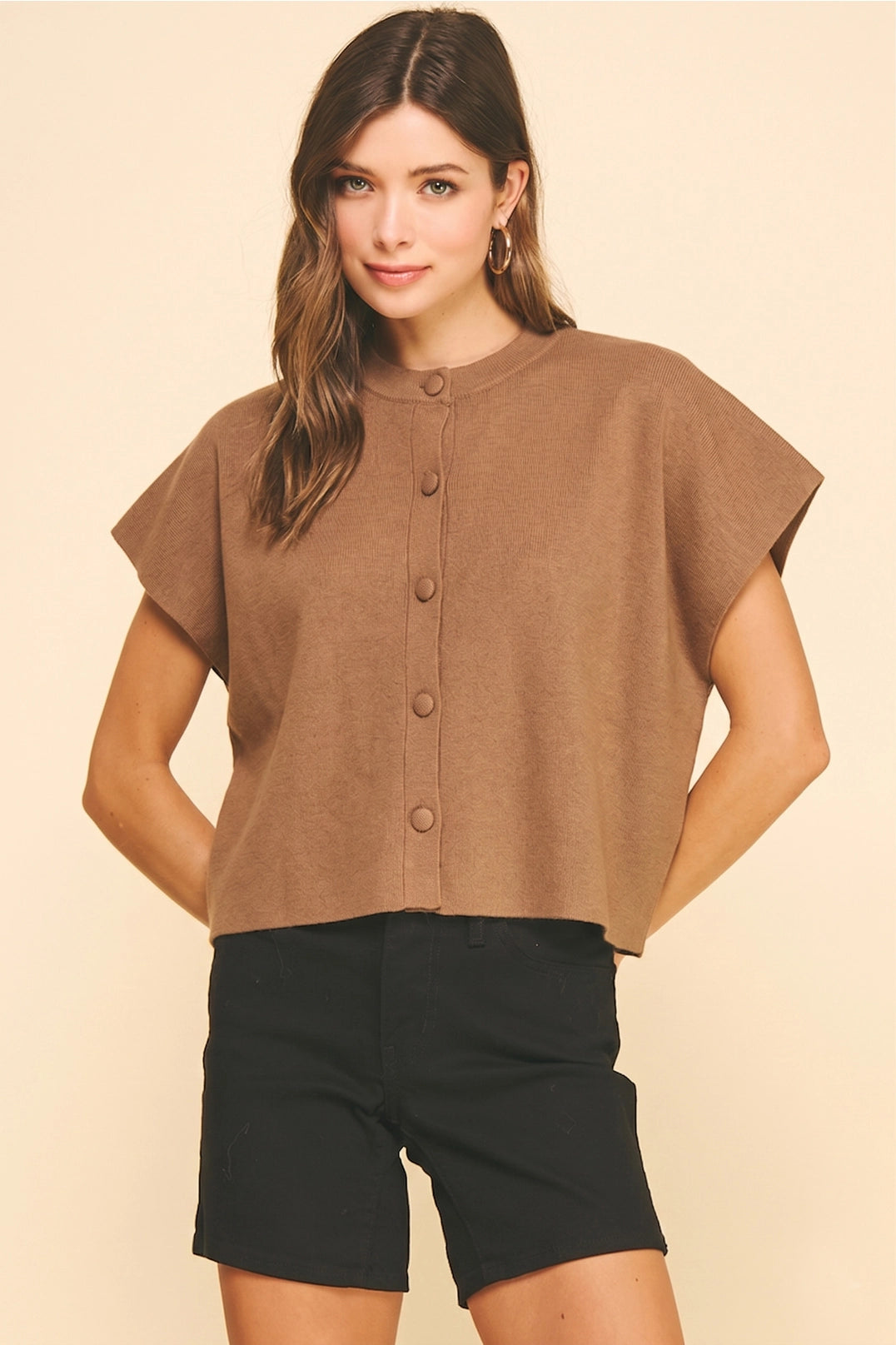 Button Down Cap Sleeve Sweater Pinch