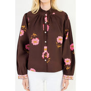 Long Sleeve Floral Top with Pattern Cuffs THML