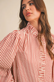 Striped Ruffled Button Down Long Sleeve Top Merci