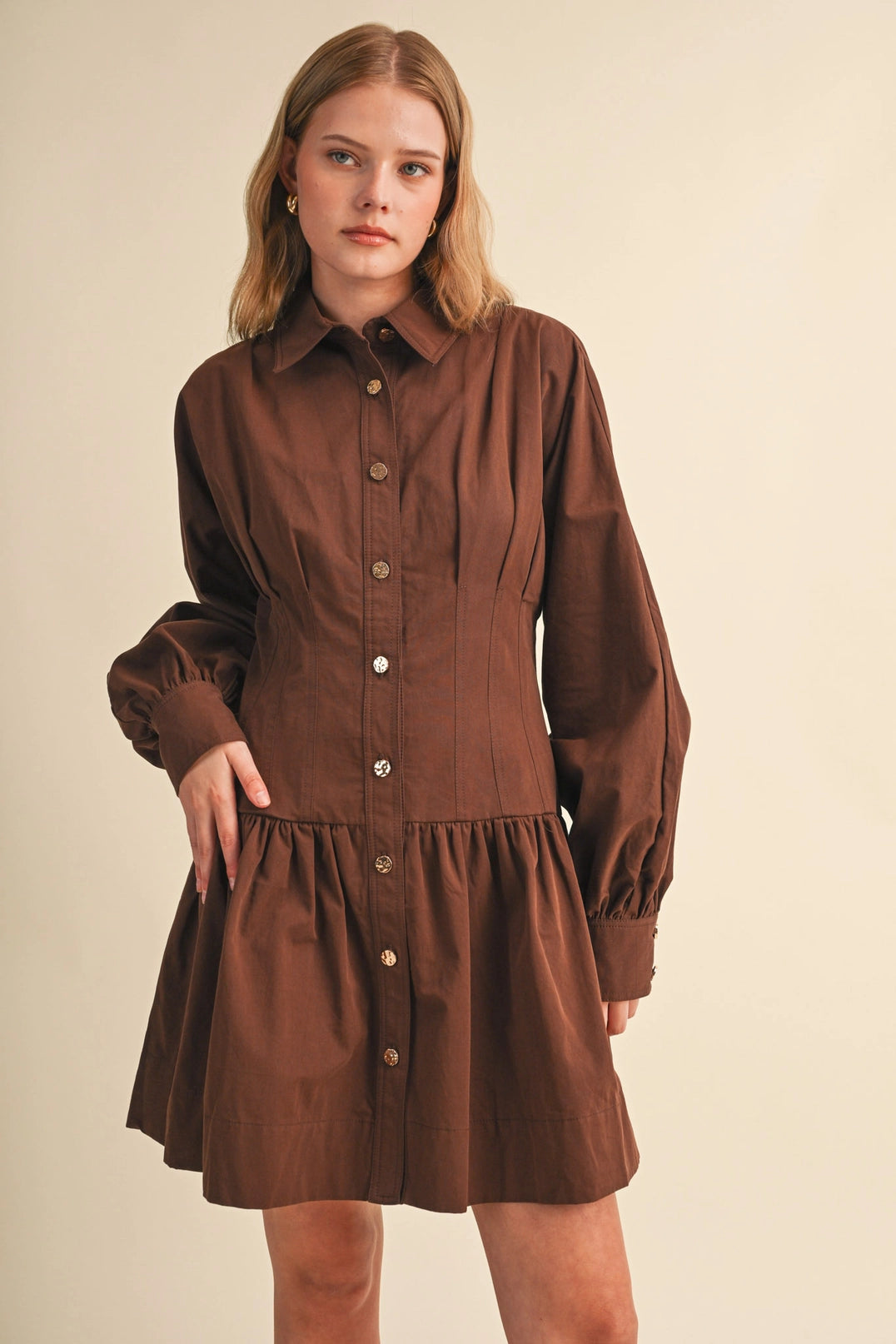 Pleated Waist Flared Mini Dress Merci