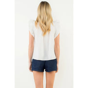 Flutter Sleeve Top w/ Embellished Yoke THML