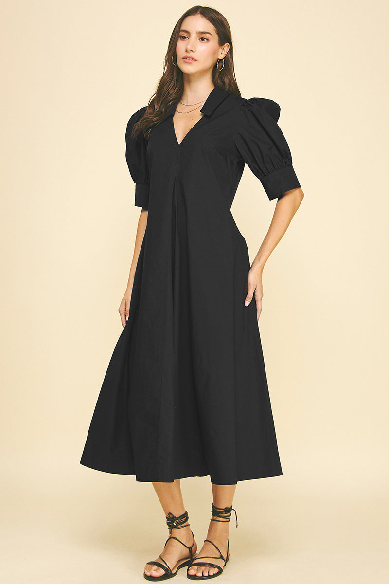 V-Neck Pleated A-Line Dress Pinch