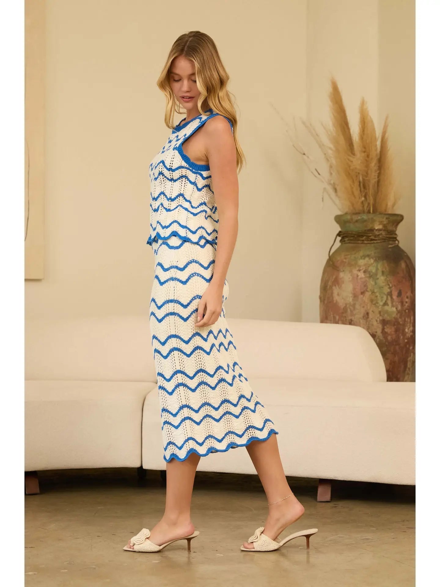 Scalloped Striped Knit Midi Skirt Skies are Blue