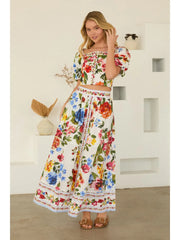 Floral Border Print Midi Skirt Skies are Blue