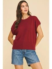 Solid Cap Sleeve Knit Top Pinch