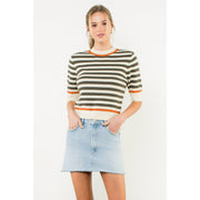 Short Sleeve Striped Knit Top THML