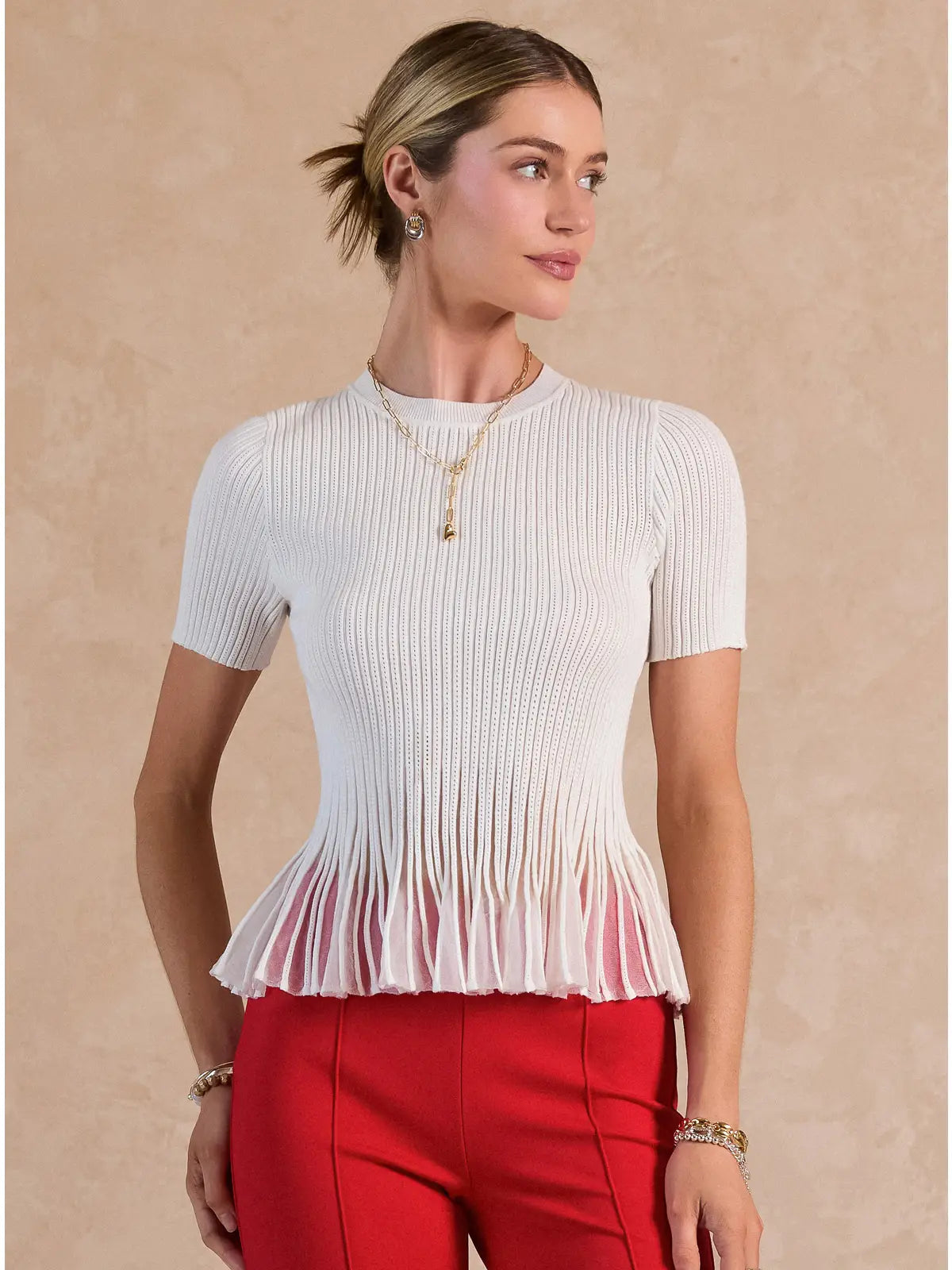 Short Sleeve Sweater Sheer Peplum Top Current Air