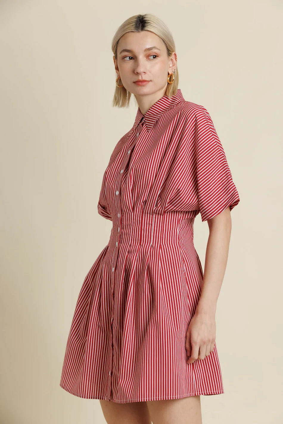 Striped Pleated Mini Dress Aureum