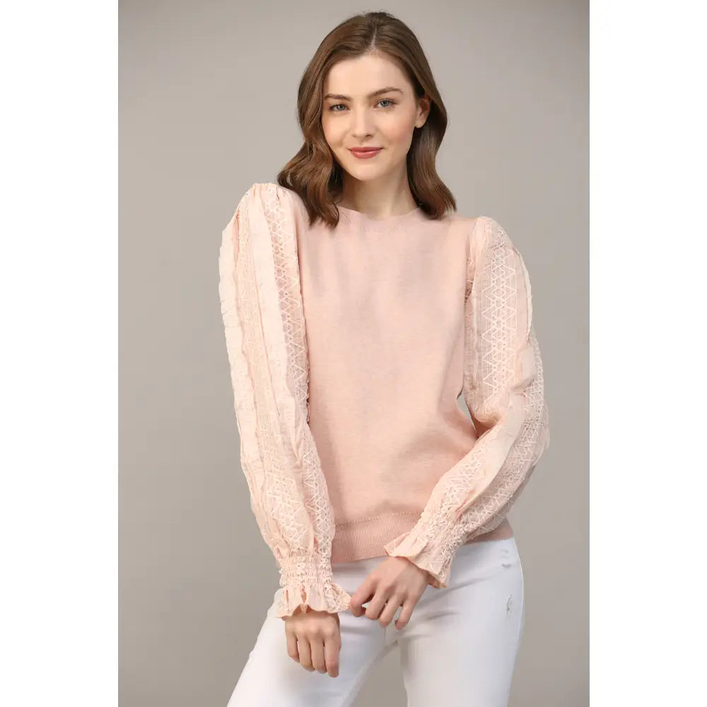 Contrast Woven Sleeve Crew Neck Sweater