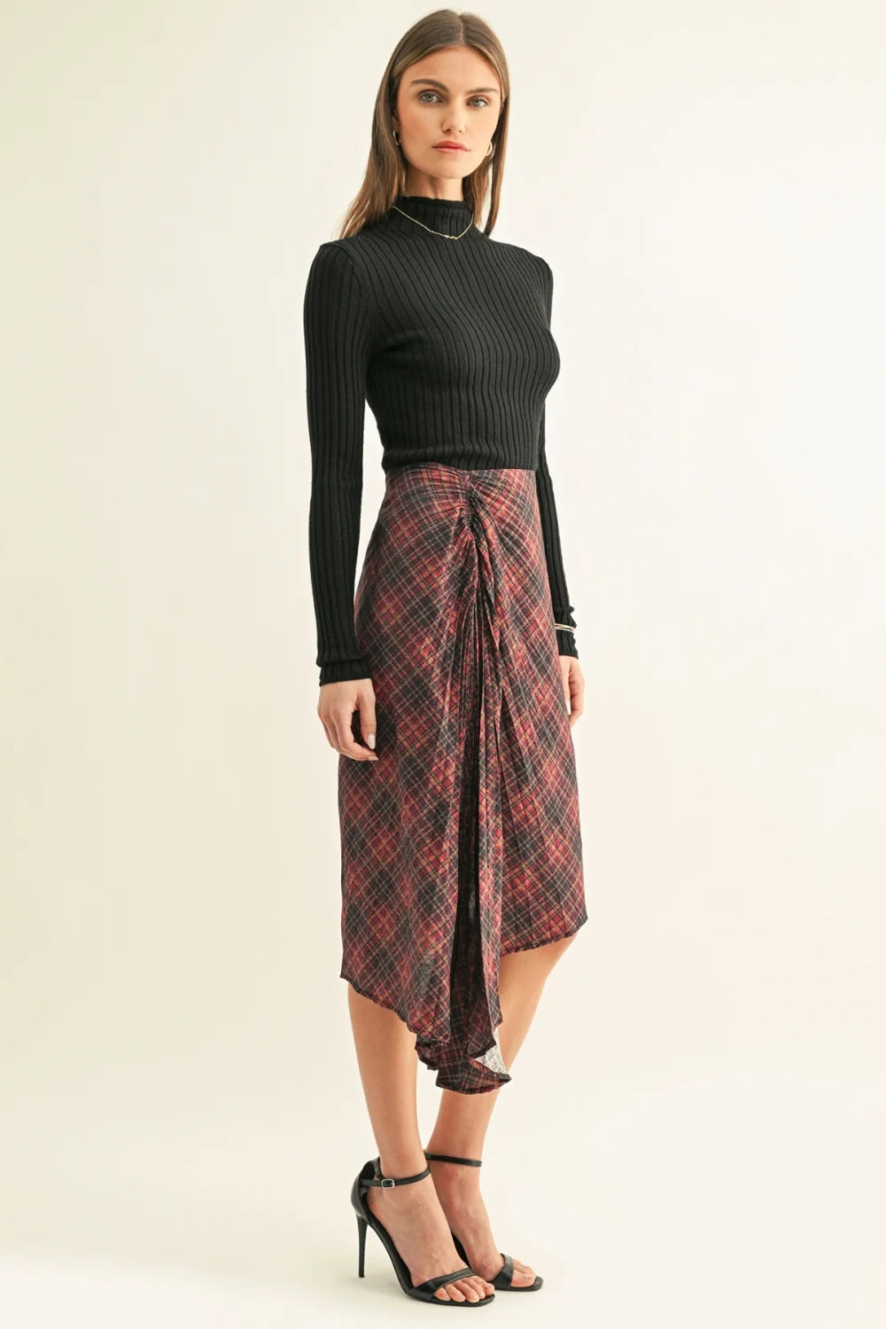 Elsie Asymmetrical Pleated Midi Skirt Adelyn Rae