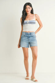 Longer Length Stretch Denim Shorts Just Black Denim