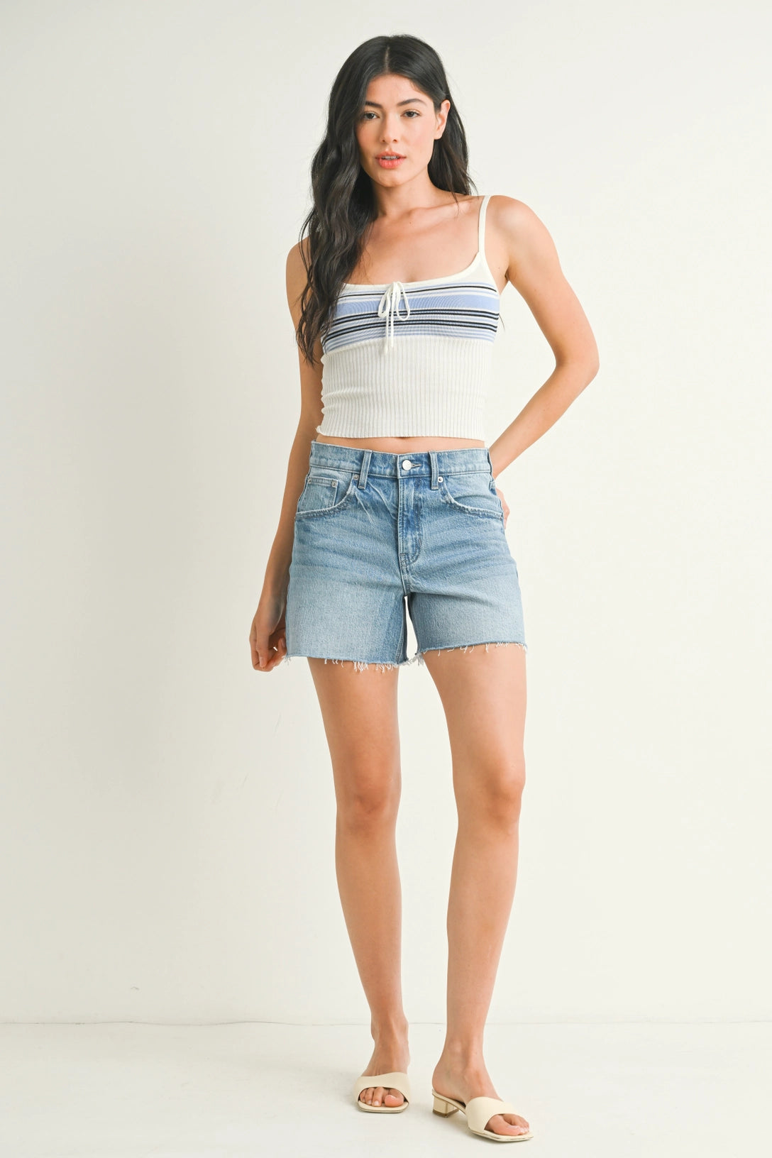 Longer Length Stretch Denim Shorts Just Black Denim