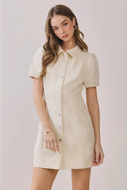 Textured Fabric Button Down Mini Dress TCEC
