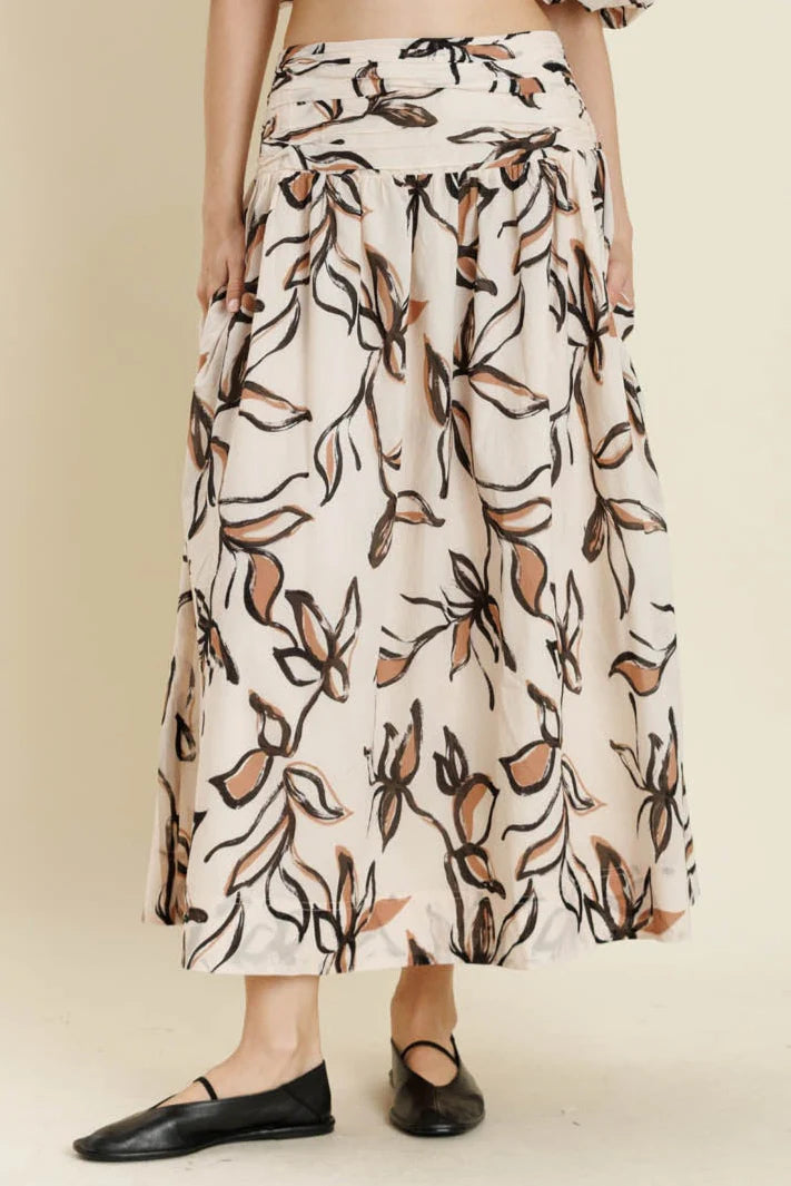 Shirred Floral Maxi Skirt Aureum