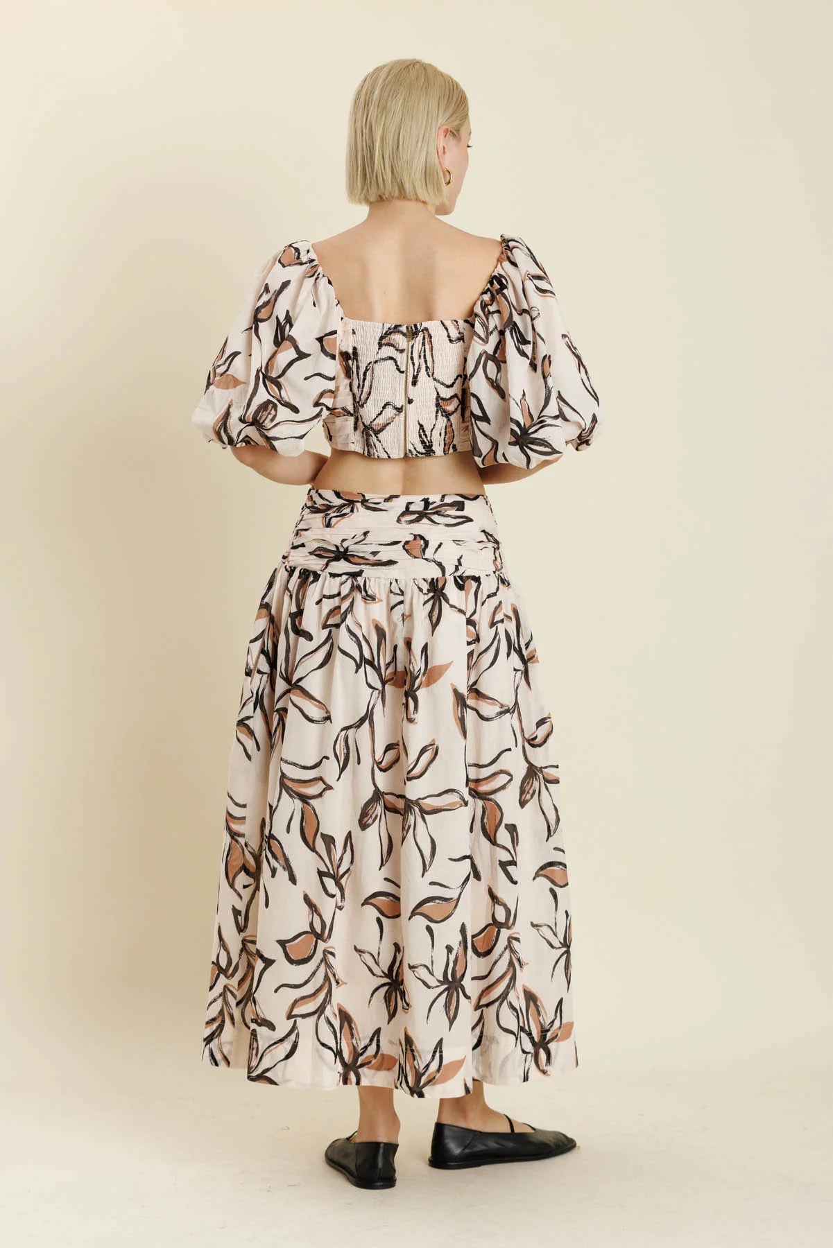 Shirred Floral Maxi Skirt Aureum