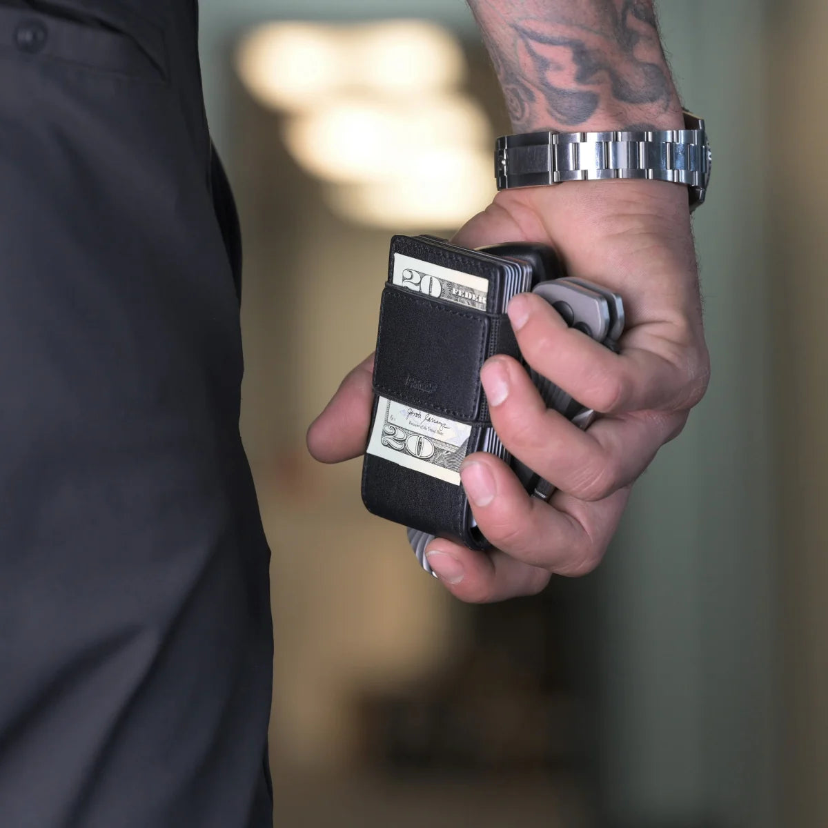 Apex Wallet in Matte Black Full Grain Leather & Satin Gunmetal Proof Wallets