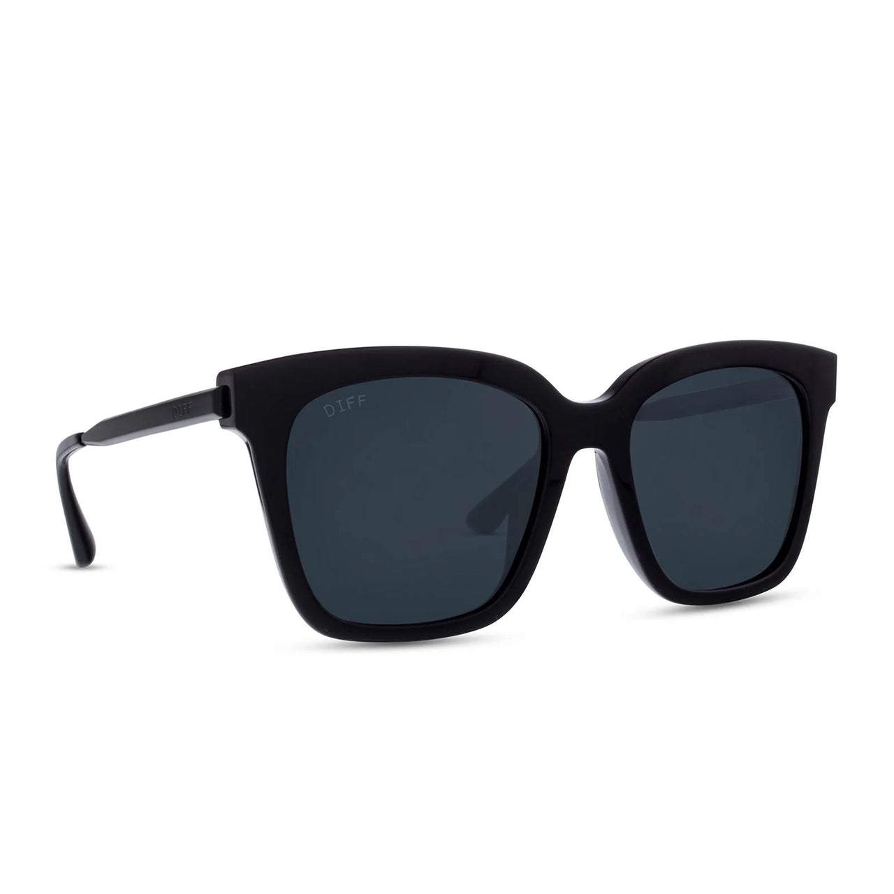 Bella Square Sunglasses in Black/Grey Solid Polarized | Diff Eyewear
