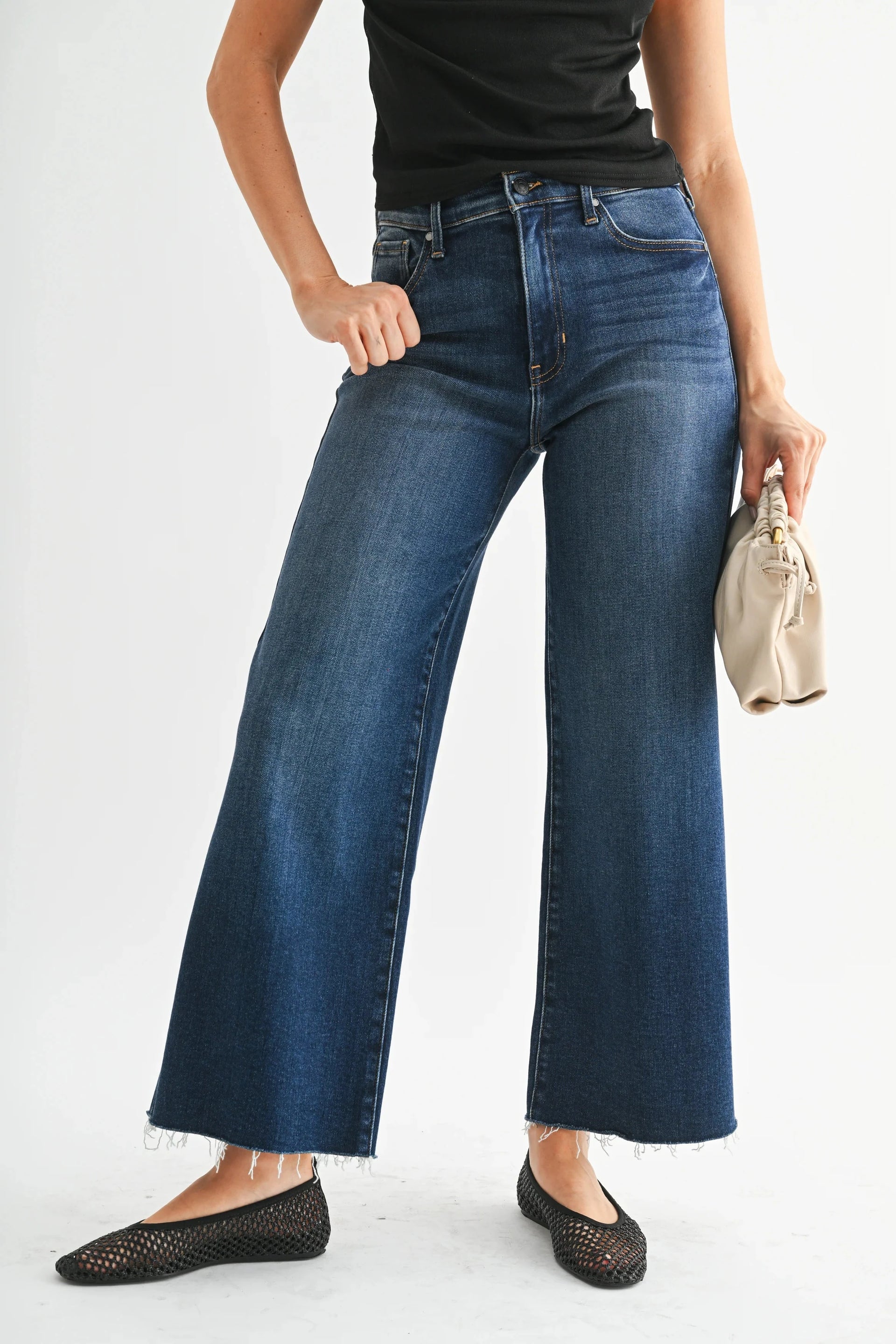 The Scissor Cut Wide Leg Jeans Just Black Denim