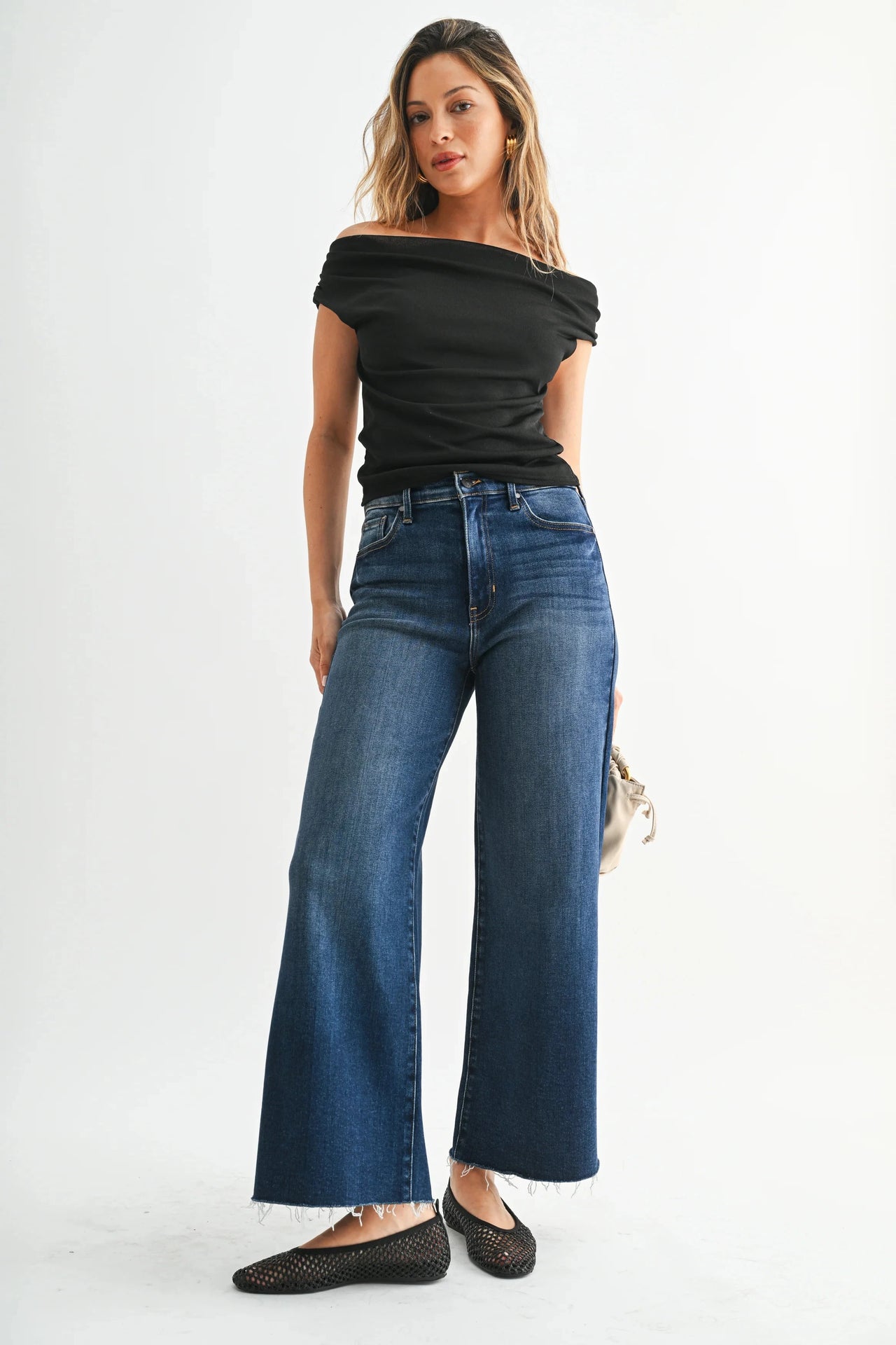 The Scissor Cut Wide Leg Jeans Just Black Denim