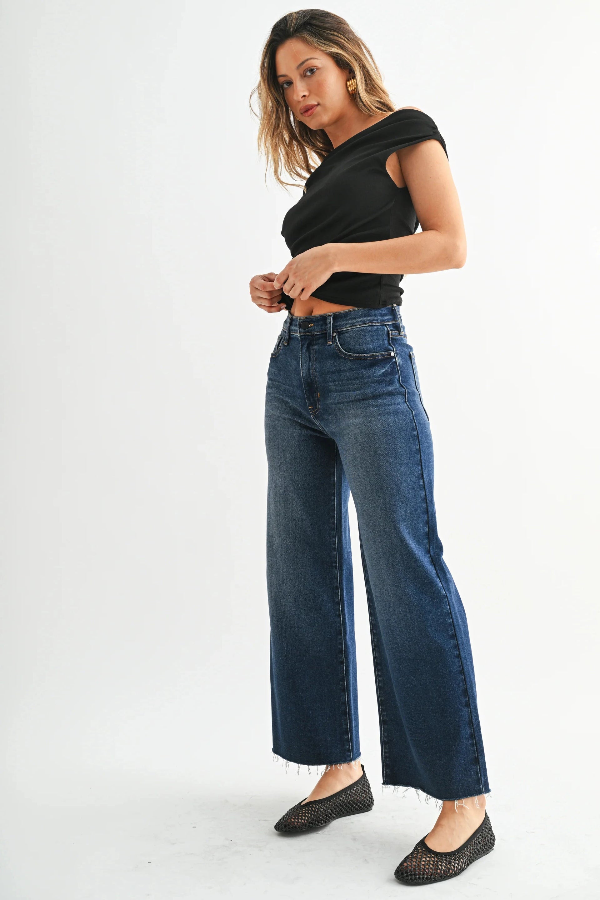 The Scissor Cut Wide Leg Jeans Just Black Denim